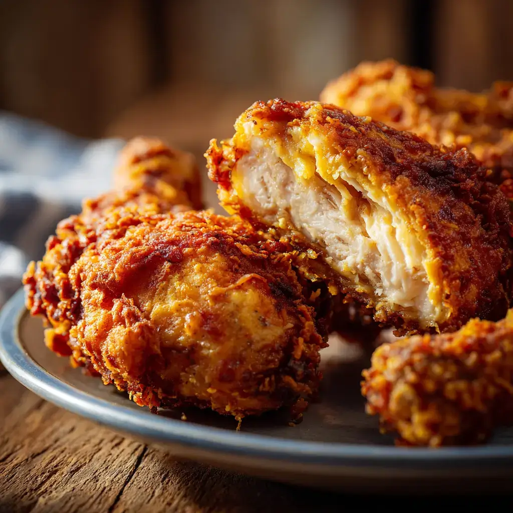 Popeyes fried chicken recipe with crispy crust and juicy inside