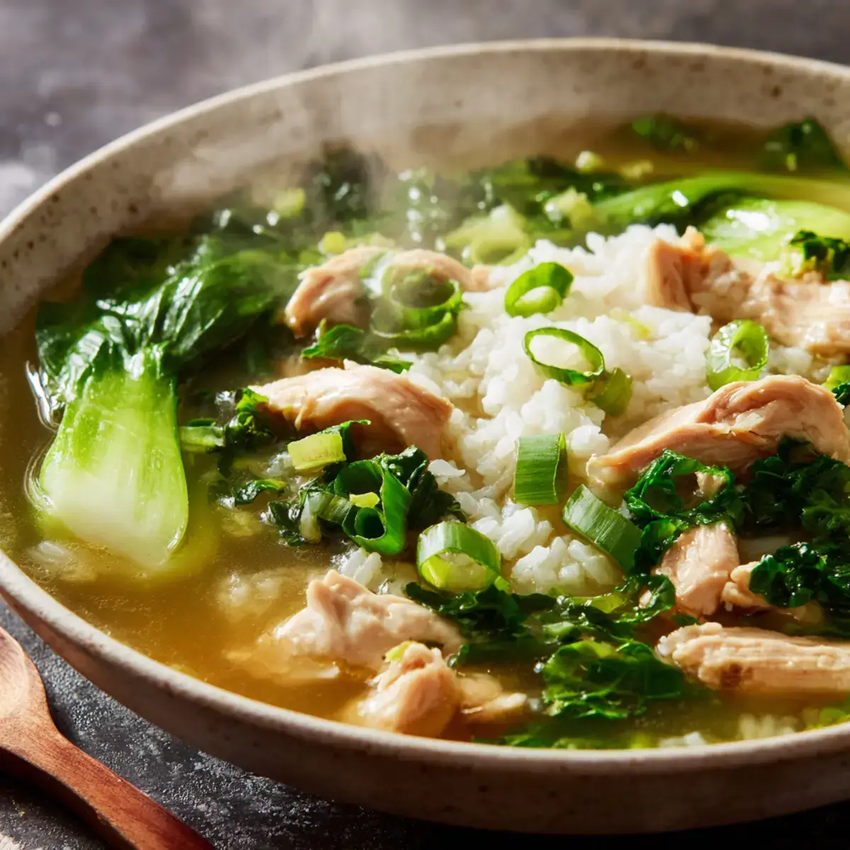 Ginger Chicken and Rice Soup with Bok Choy