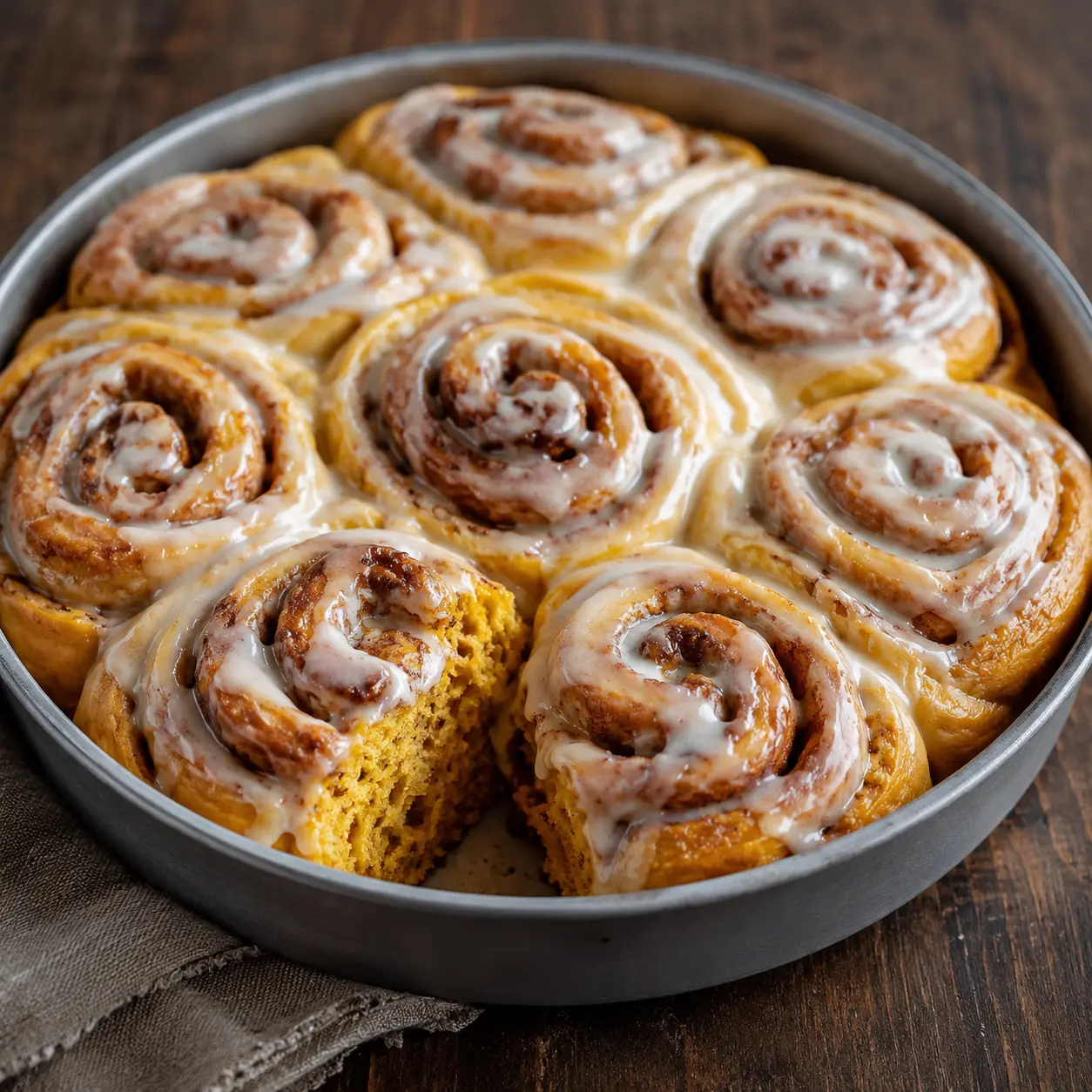 Soft pumpkin cinnamon rolls with cream cheese frosting